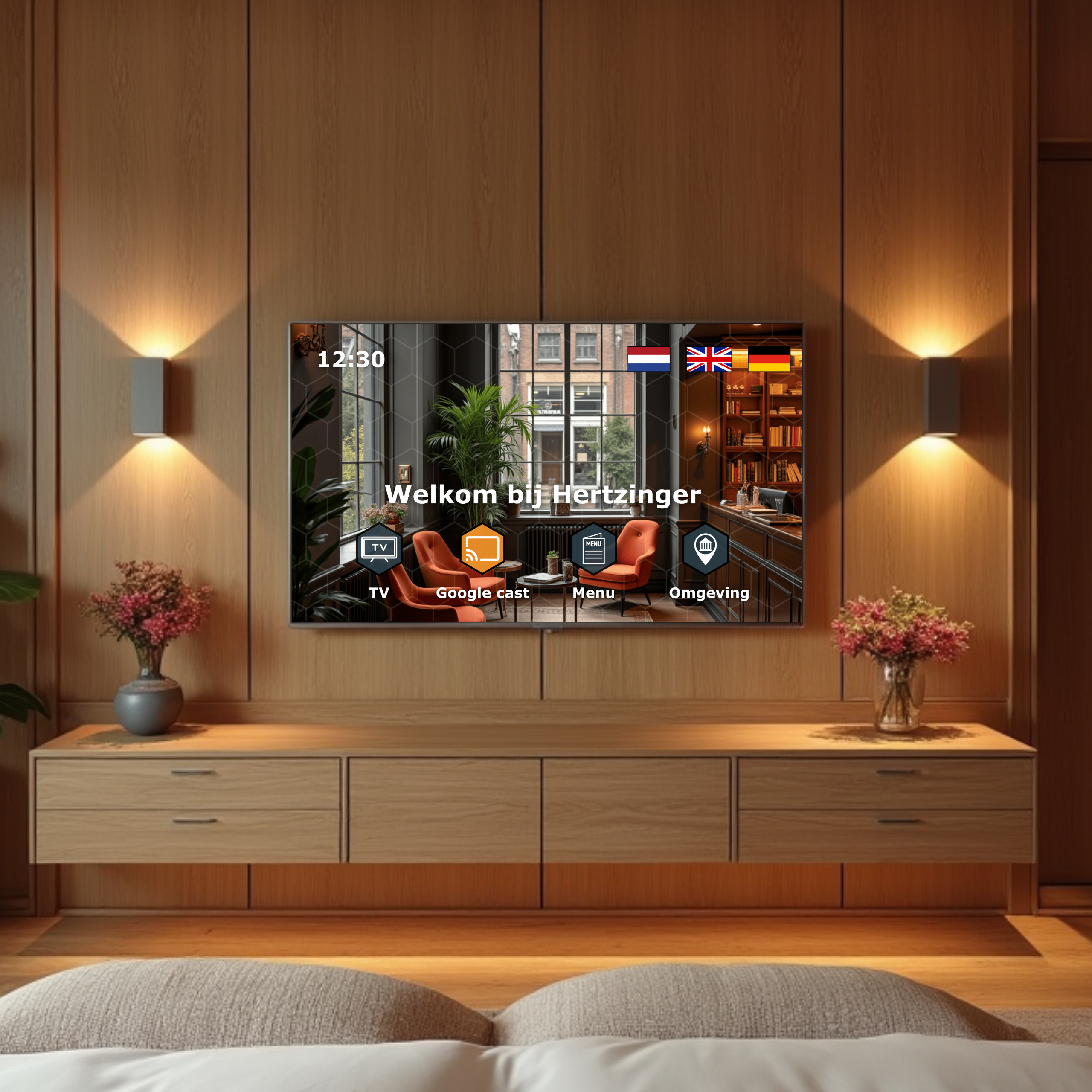 Large LG TV screen in studio.